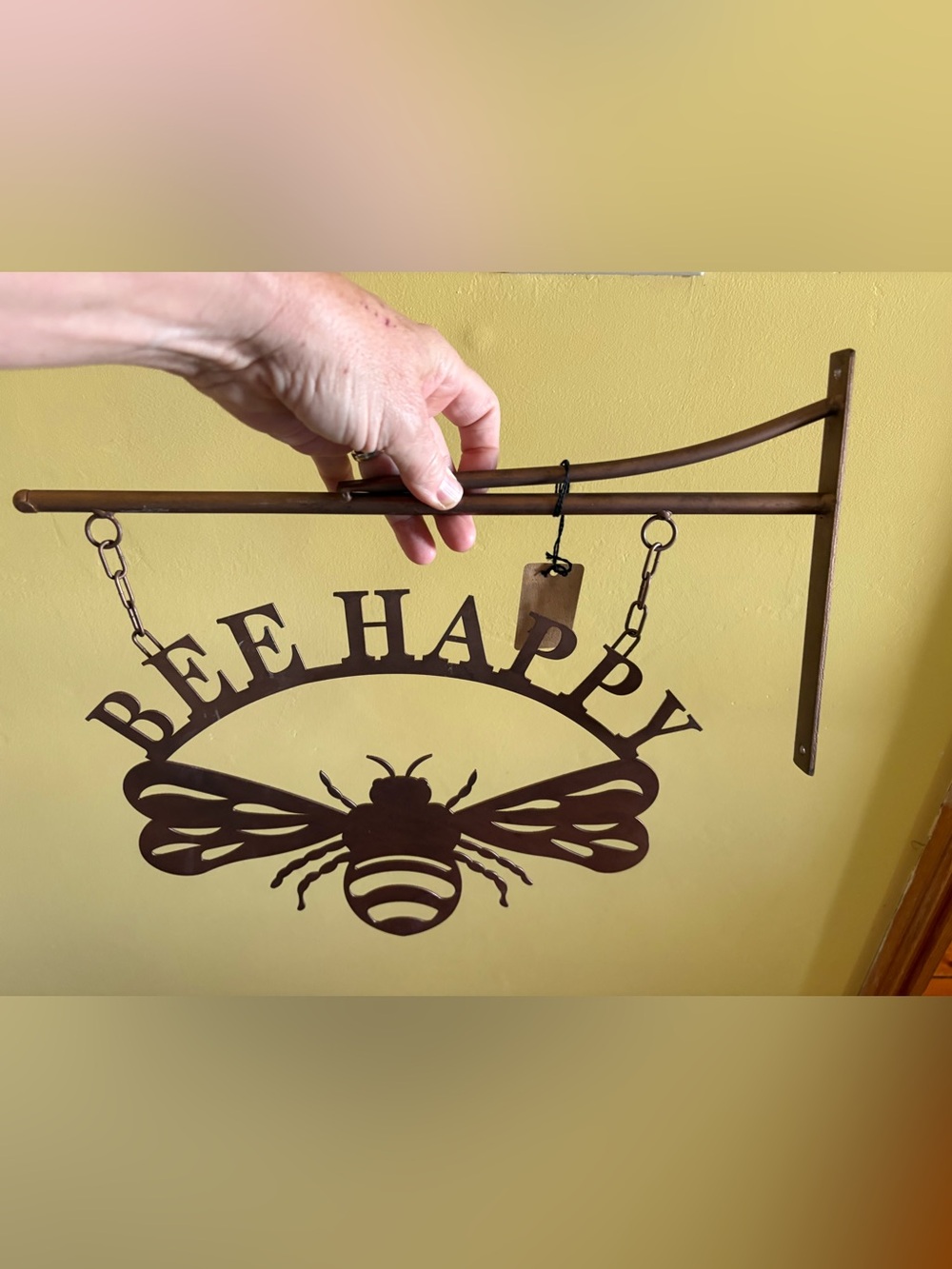 Metal Bee "Be Happy" Wall Decor - Brown